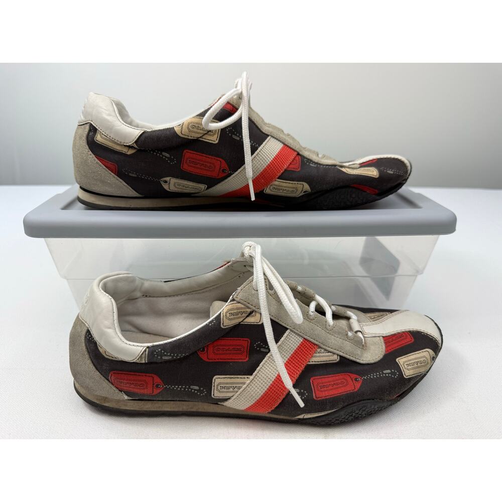 Coach Kate Logo Tag Print Leather Sneakers‎ Size 10M Brown Orange Designer Shoes